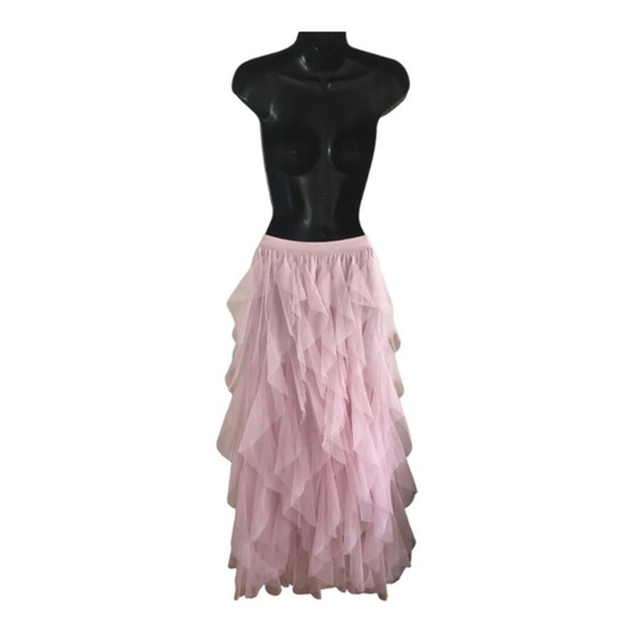 Beautiful pink ruffled chiffon princess tutu‎ banded waist maxi skirt size large - Picture 5 of 14